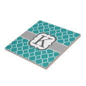 Carreau Lettre bleue turquoise K Quatrefoil de monogramme (Côté)