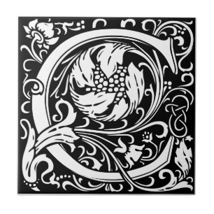 Carreau Lettre C Art nouveau Carrelage noir et blanc