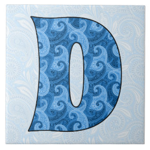 Carreau Lettre D - Paisley Bleu Monogramme 6 pouces Carrea