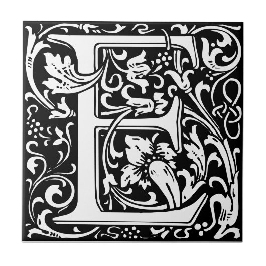 Carreau Lettre E Art nouveau Carrelage noir et blanc (Devant)