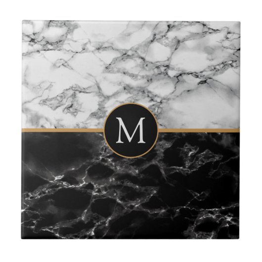 CARREAU LETTRE FAUX MARBRE BLANC NOIR CARACTÈRE (Devant)
