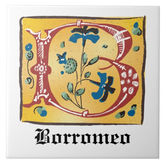 Carreau Lettre Florale médiévale illuminée B Monogramme (Devant)