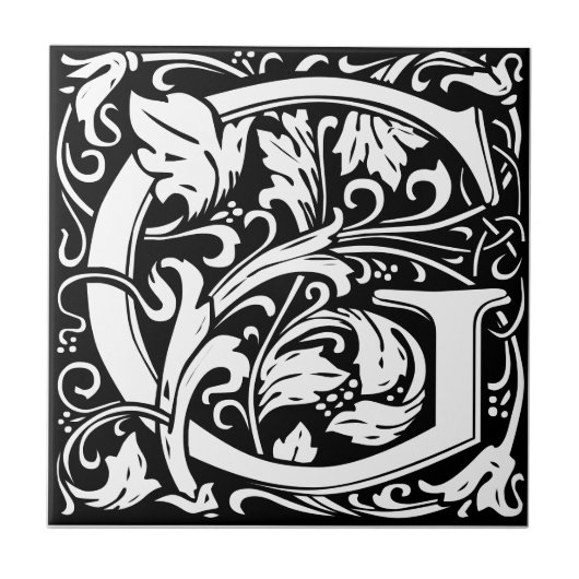 Carreau Lettre G Art nouveau Carrelage noir et blanc (Devant)
