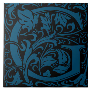 Carreau Lettre G monogrammée Art Nouveau William Morris