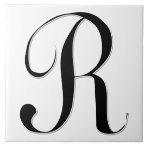 Carreau Lettre Geessele R en tuile Monogramme noire