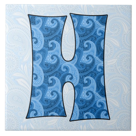 Carreau Lettre H - Monogramme Blue Paisley 6 pouces Carrel (Devant)
