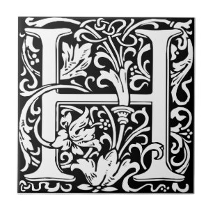 Carreau Lettre H Monogramme médiéval Art Nouveau