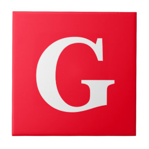 Carreau Lettre initiale Monogramme Rouge Blanc Plaine Simp