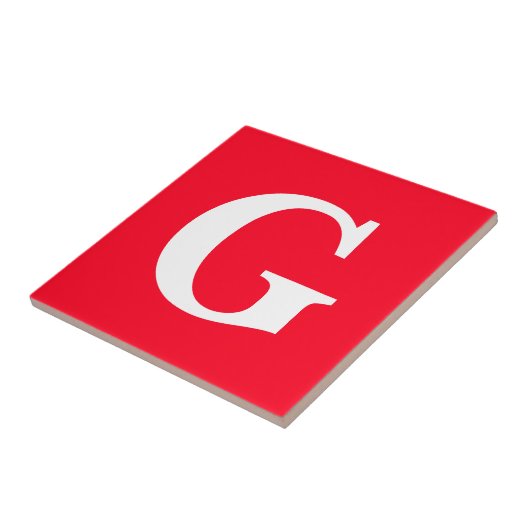 Carreau Lettre initiale Monogramme Rouge Blanc Plaine Simp (Côté)