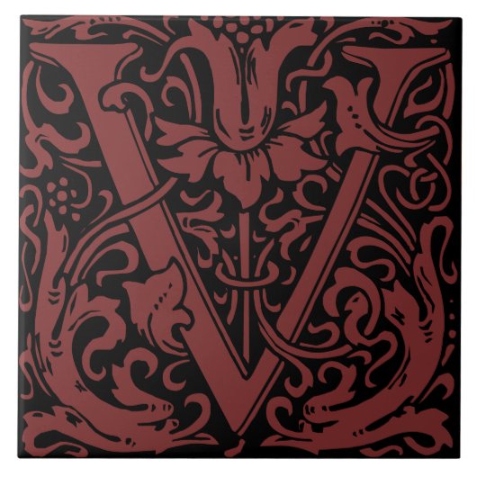 Carreau Lettre initiale U florale Art nouveau William Morr (Devant)