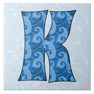 Carreau Lettre K - Monogramme Blue Paisley 6 pouces Carrel