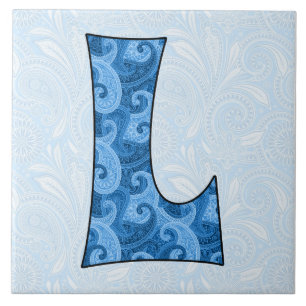 Carreau Lettre L - Monogramme Blue Paisley 6 pouces Carrel
