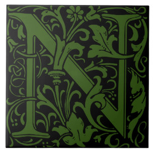Carreau Lettre monogramme Art nouveau N de William Morris