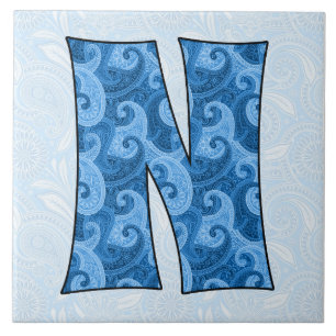 Carreau Lettre N - Monogramme Blue Paisley