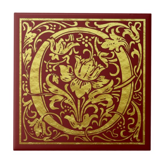 Carreau Lettre O Première Lettre Faux Gold Rouge (Devant)