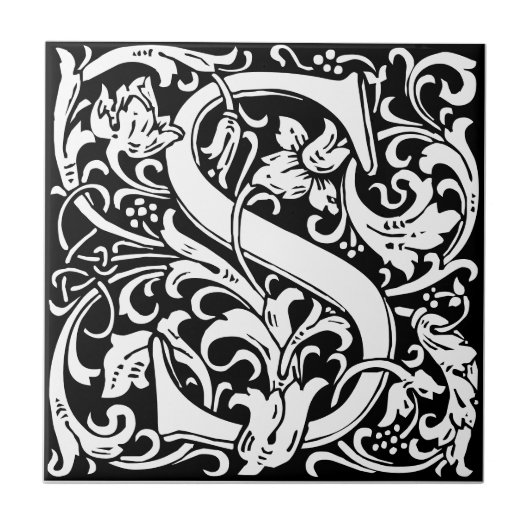 Carreau Lettre S Art nouveau Carrelage noir et blanc (Devant)