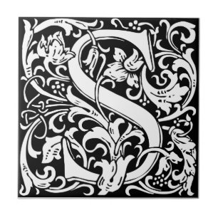 Carreau Lettre S Monogramme médiéval Art Nouveau
