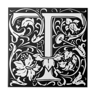Carreau Lettre T Monogramme Art Nouveau Médiéval