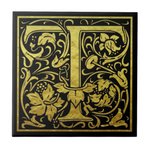 Carreau Lettre T Première Lettre Faux Gold Noir