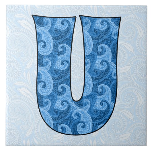 Carreau Lettre U - Monogramme Blue Paisley 6 pouces Carrea (Devant)