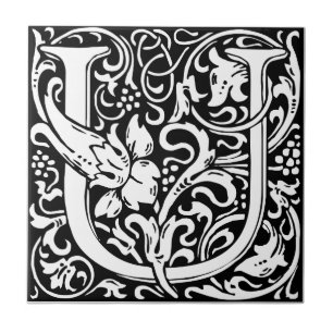 Carreau Lettre U Monogramme médiéval Art Nouveau