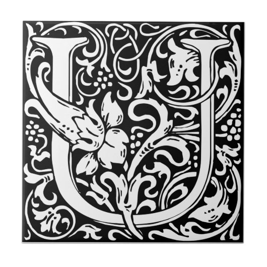 Carreau Lettre U Monogramme médiéval Art Nouveau (Devant)
