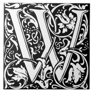 Carreau Lettre W monogrammée Art Nouveau de William Morris