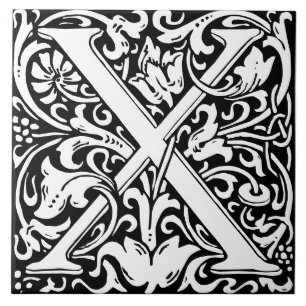 Carreau Lettre X monogrammée Art nouveau William Morris