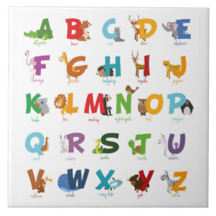Carreau Lettres animales illustrées colorées d'alphabet