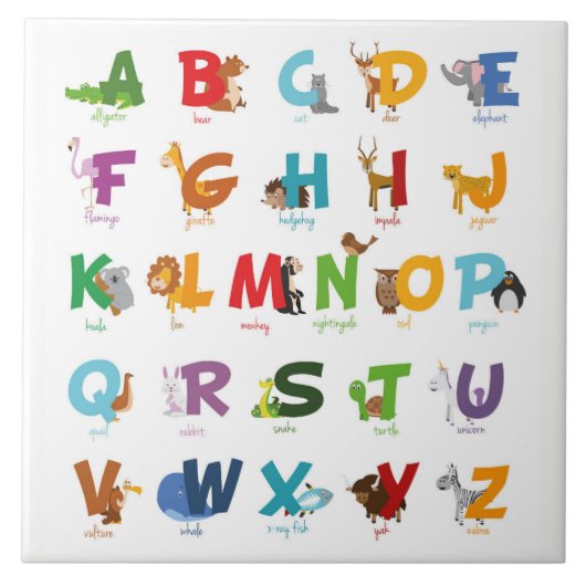 Carreau Lettres animales illustrées colorées d'alphabet (Devant)