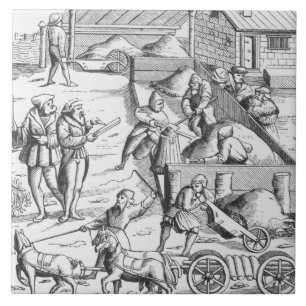 Carreau L'extraction des métaux, après une gravure sur