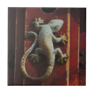 Carreau lézard gris sur bois usé