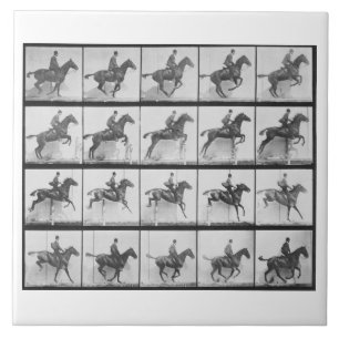 Carreau L'homme et le cheval sautant une barrière,