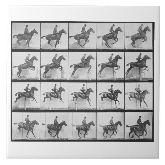 Carreau L'homme et le cheval sautant une barrière, (Devant)