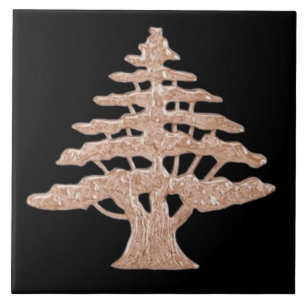 Carreau Liban Maronite Golden Cedar Tree Tuile murale