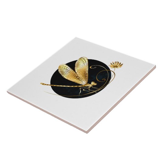 Carreau libellule d'or en cercle noir (Côté)
