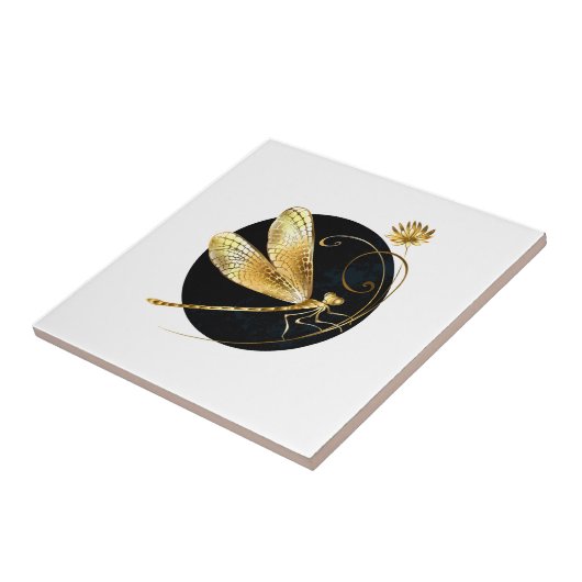 Carreau libellule d'or en cercle noir (Côté)