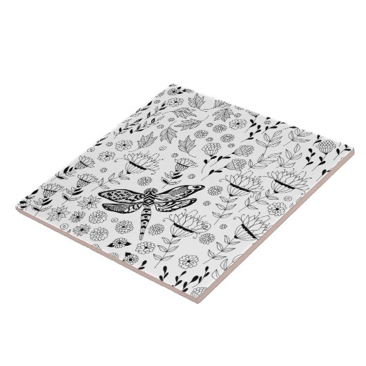 Carreau libellule et fleurs (Côté)