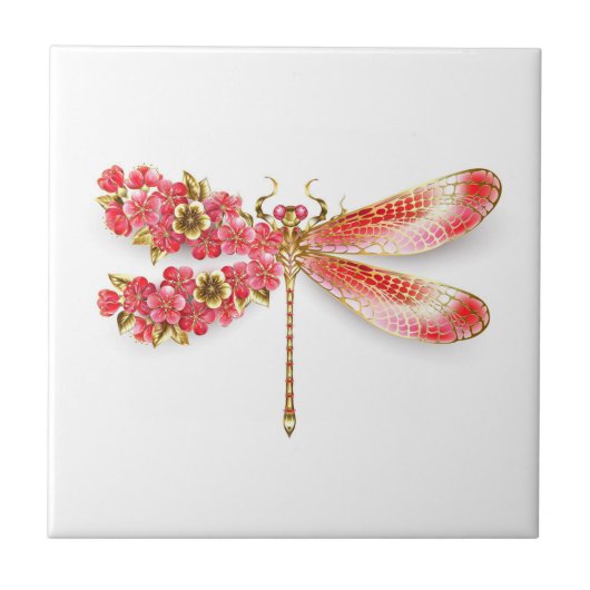 Carreau Libellule fleur avec sakura bijou (Devant)