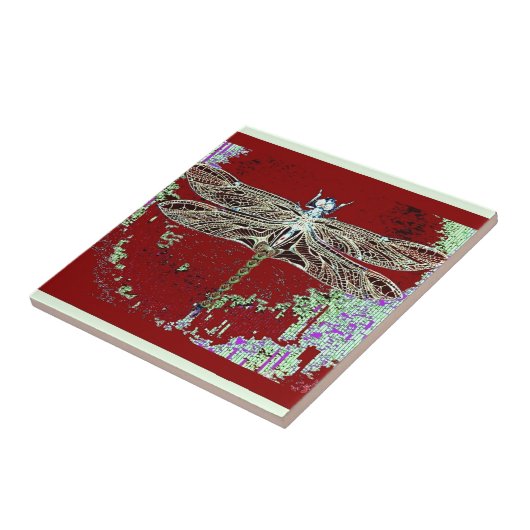 Carreau Libellule verte d'aile de dentelle par Sharles (Côté)