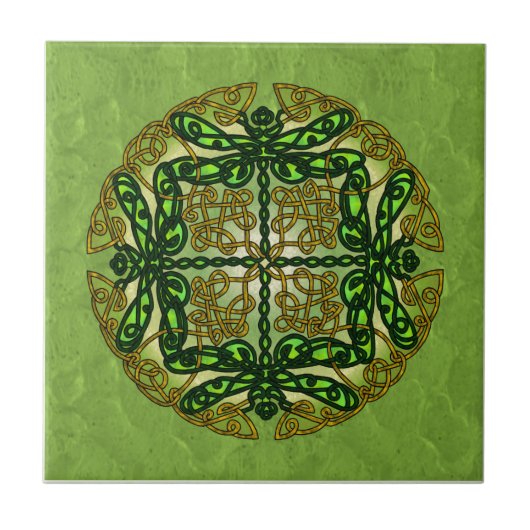 Carreau Libellules celtiques d'art - vert (Devant)