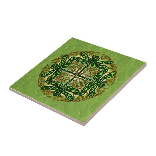 Carreau Libellules celtiques d'art - vert (Côté)