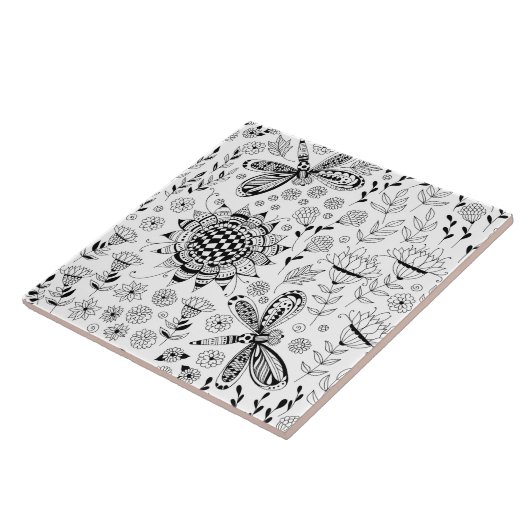 Carreau libellules et fleurs (Côté)