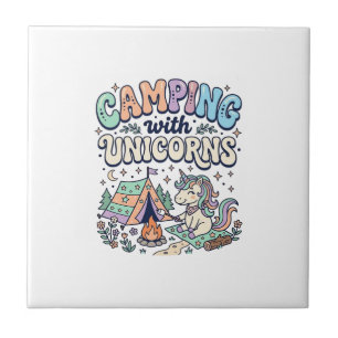 Carreau Licorne Camping avec Licornes Kawaii Autocollant e