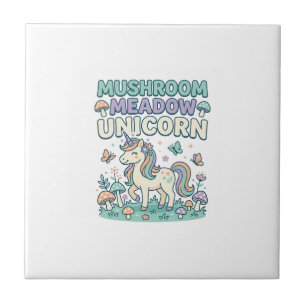 Carreau Licorne Champignon Prairie Licorne T-Shirt Mode De