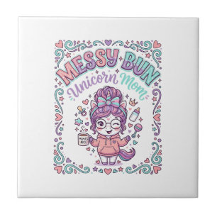 Carreau Licorne Chignon Messy Maman Licorne Graphique Rétr
