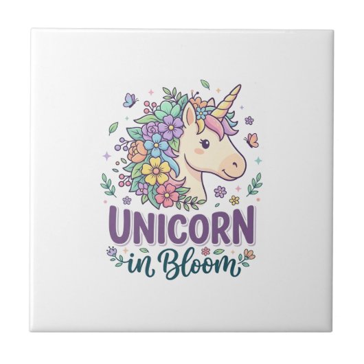 Carreau Licorne en fleurs, typographie gras, impression à (Devant)