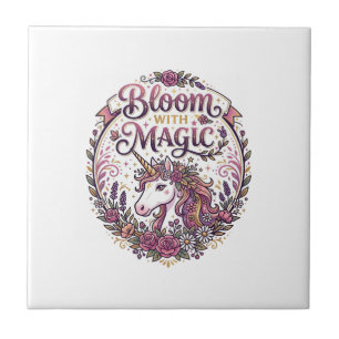 Carreau Licorne Fleurir avec Magie POD Prêt Fond Blanc