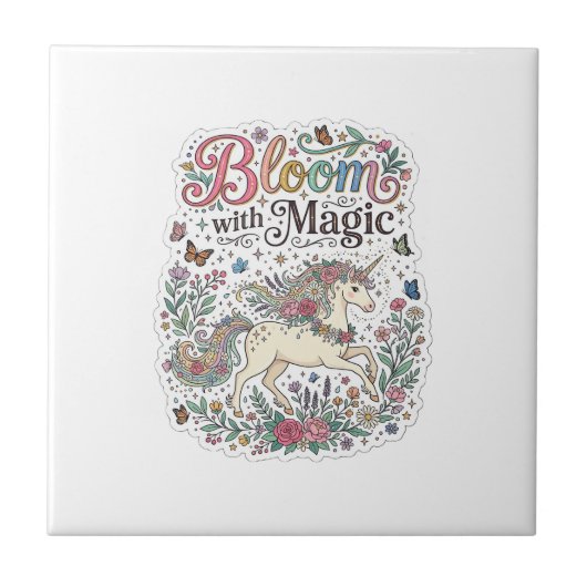 Carreau Licorne Fleurir avec Magie Typographie Vectorielle (Devant)