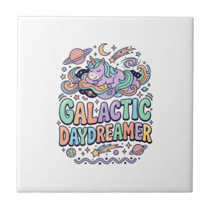 Carreau Licorne Galactique Rêveuse Kawaii Autocollant et T